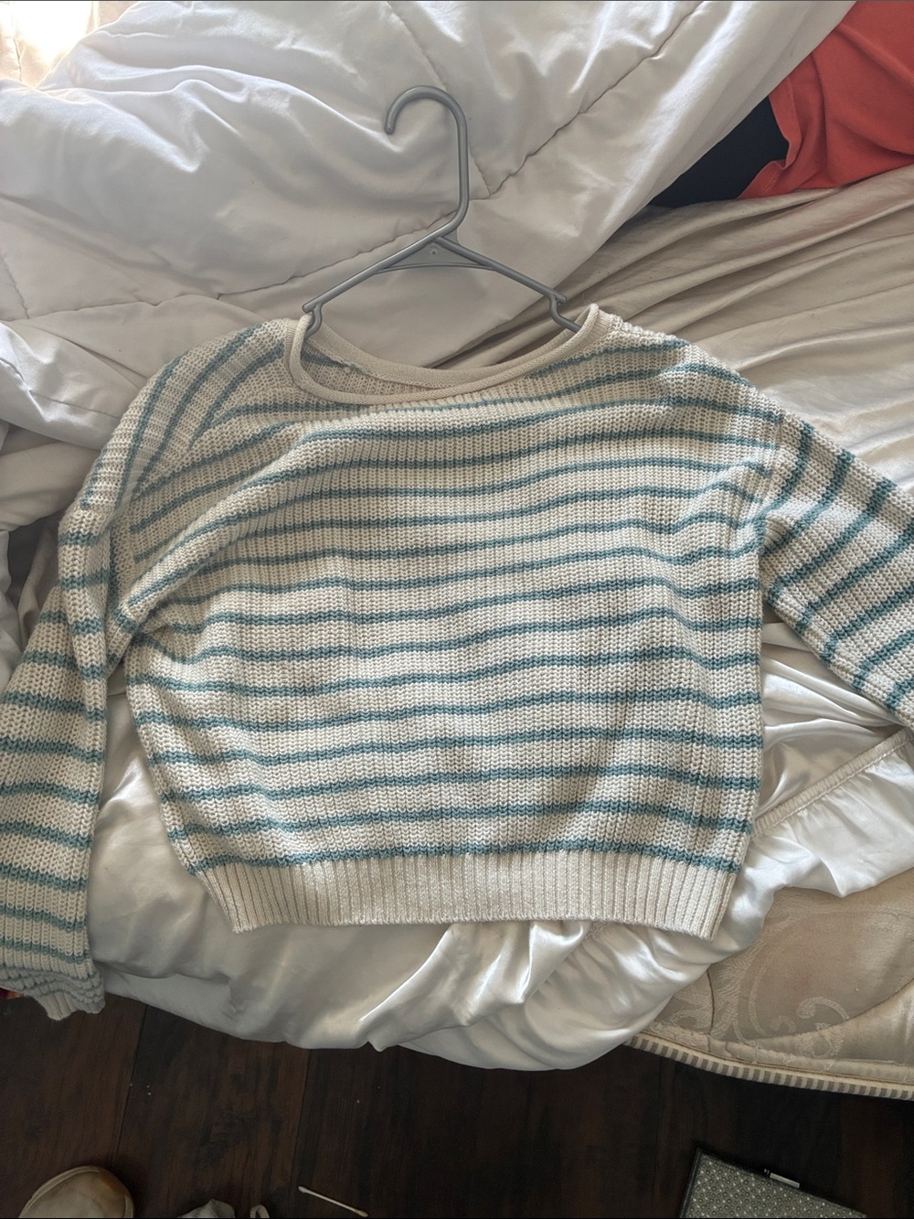 Target Cream and Light Blue Striped Crewneck Sweater
